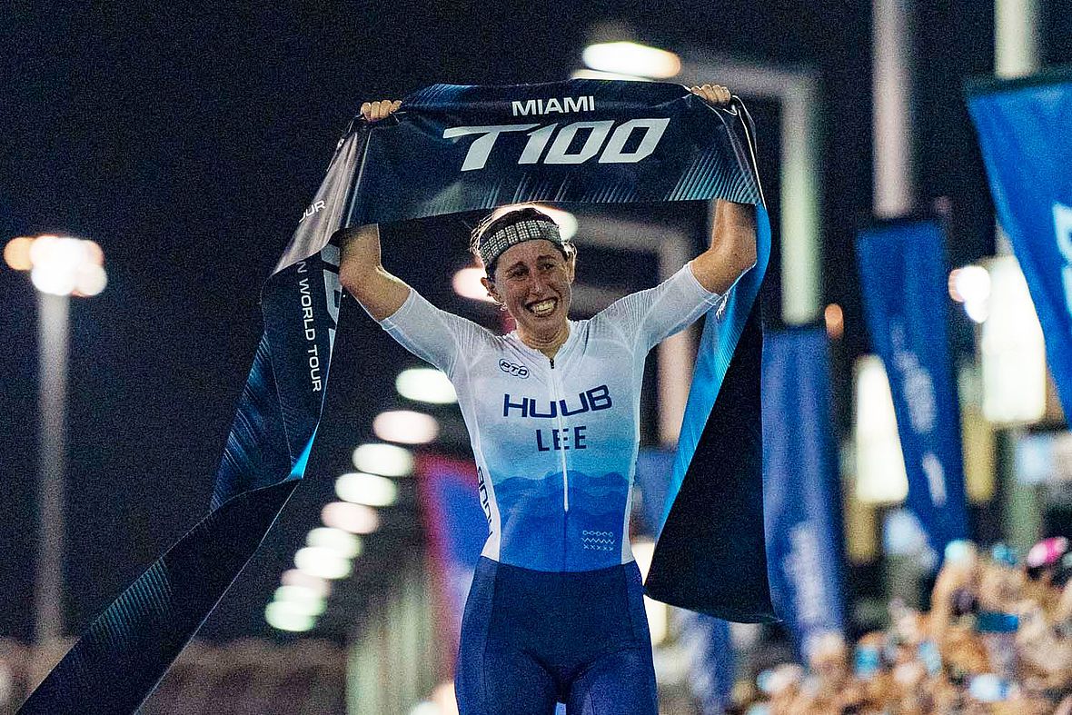 India Lee ist die Überraschungssiegerin der T100 Triathlon World Tour in Miami