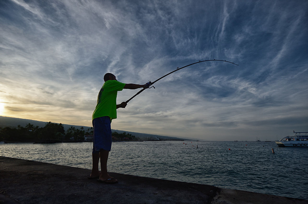 Der große Fang: Darauf warten in Kona die Pier-Angler schon im Morgengrauen.