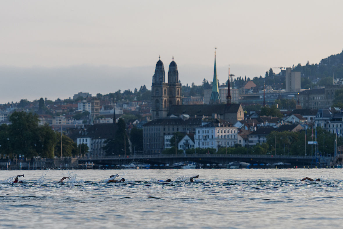 Schwimmen vor der Großstadt Zürich