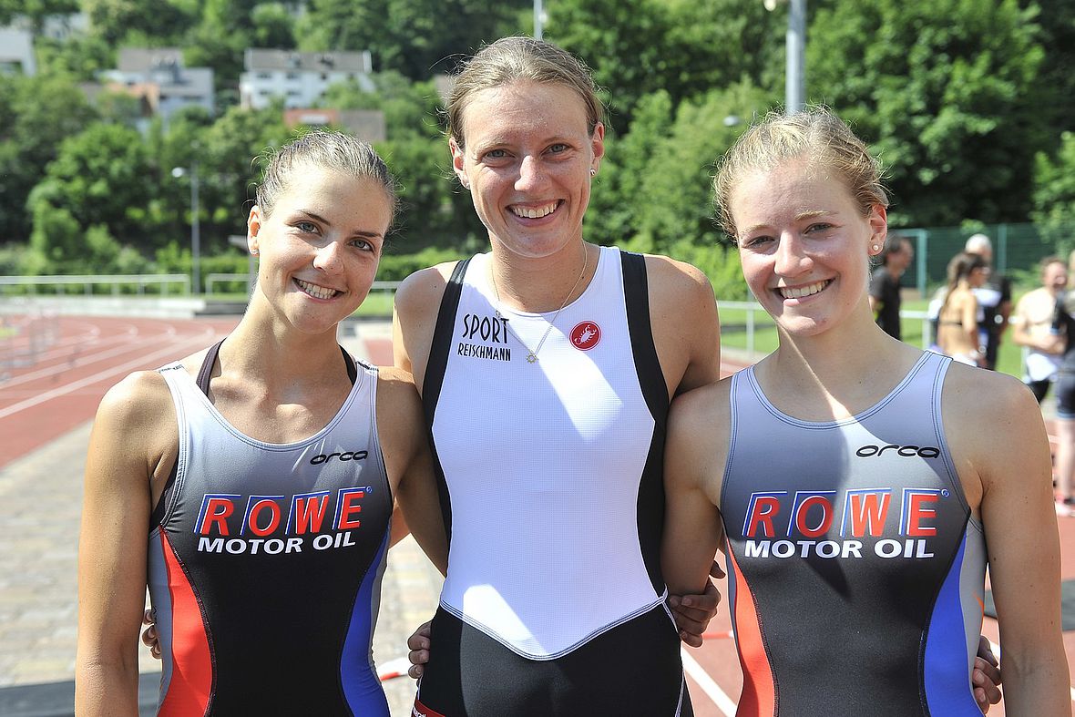 Die schnellsten Frauen beim Mußbach Triathlon 2018: Doreen Simon, Anne Reischmann und Jana Binninger (v.l.)