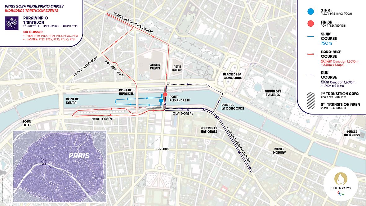 Paris 24: Der Streckenplan der paralympischen Triathlon-Wettbewerbe