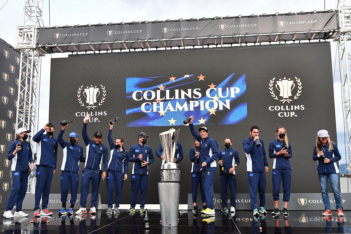 Die Flaschen hoch: Das Team Europe gewinnt die Collins Cup-Premiere in Samorin