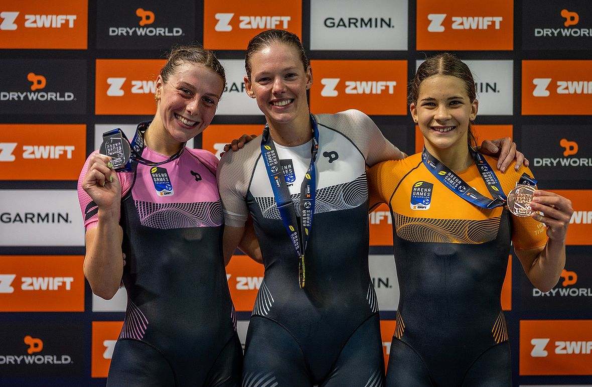 Die drei schnellsten Frauen bei den Arena Games Sursee: Olivia Mathias, Zsanett Bragmayer und Fanni Szalai (v.l.)