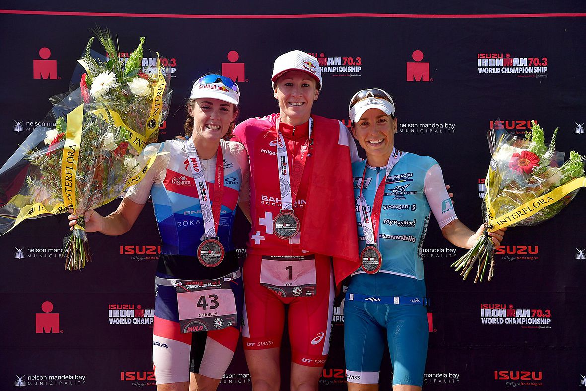 Das Ironman 70.3 WM-Podium 2018: Lucy Charles, Daniela Ryf und Anne Haug (v.l.)