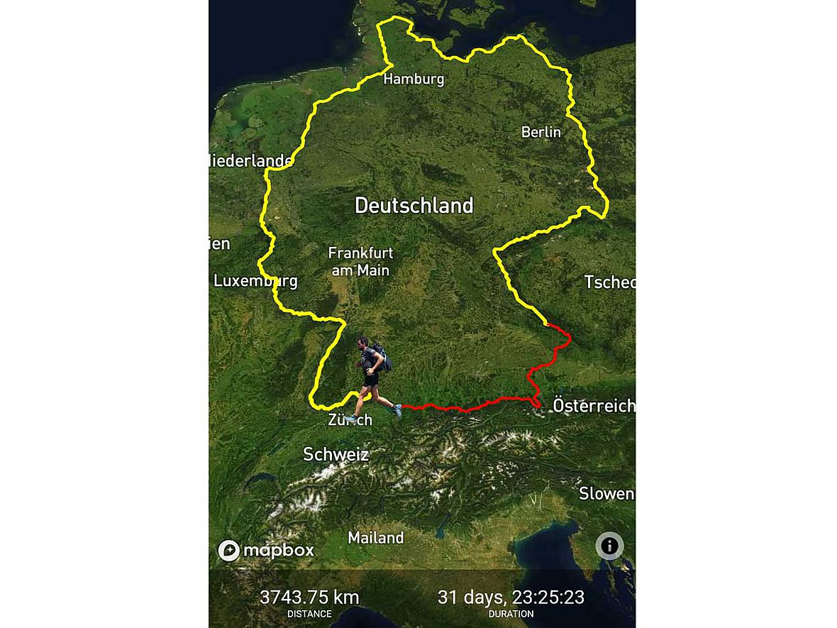 Die Route von Jonas Deichmanns Triathlon rund um Deutschland