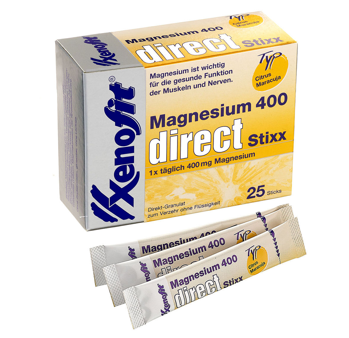 Xenofit Magnesium 400 direct Stixx - enthält 400 g (hochdosierte Magnesiumkombination aus Magnesiumcitrat und Magnesiumoxid)