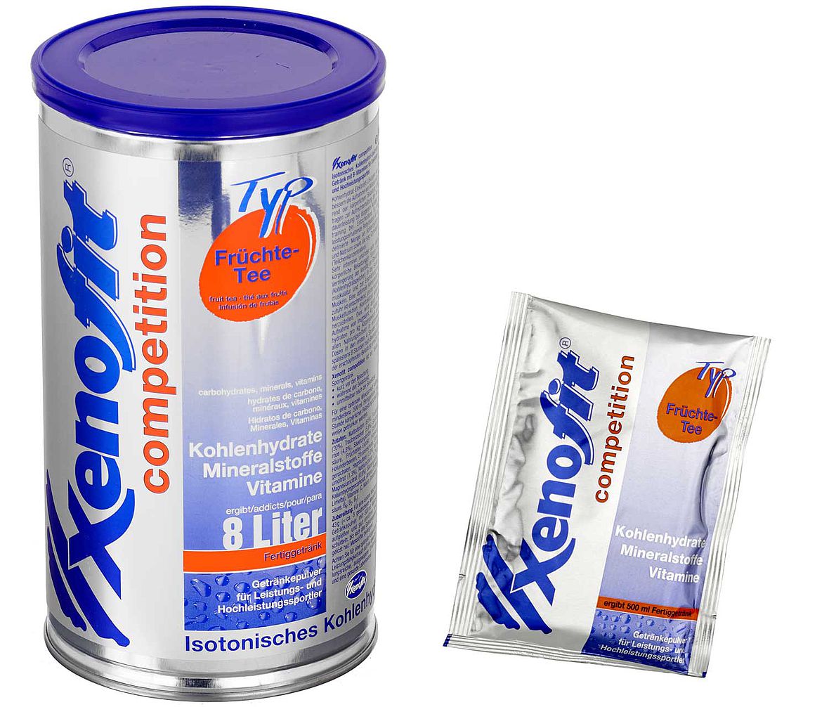Xenofit Competition Früchtetee gibt es in der 8 Liter Vorratsdose und im 0,5 Liter Portionsbeutel