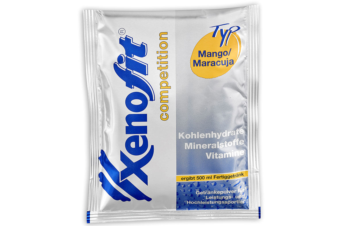 Xenofit Competition Mango-Maracuja: Die praktischen Einzelbeutel ergeben 0,5 l Getränk. Das 5er-Pack kostet 5,90 EUR