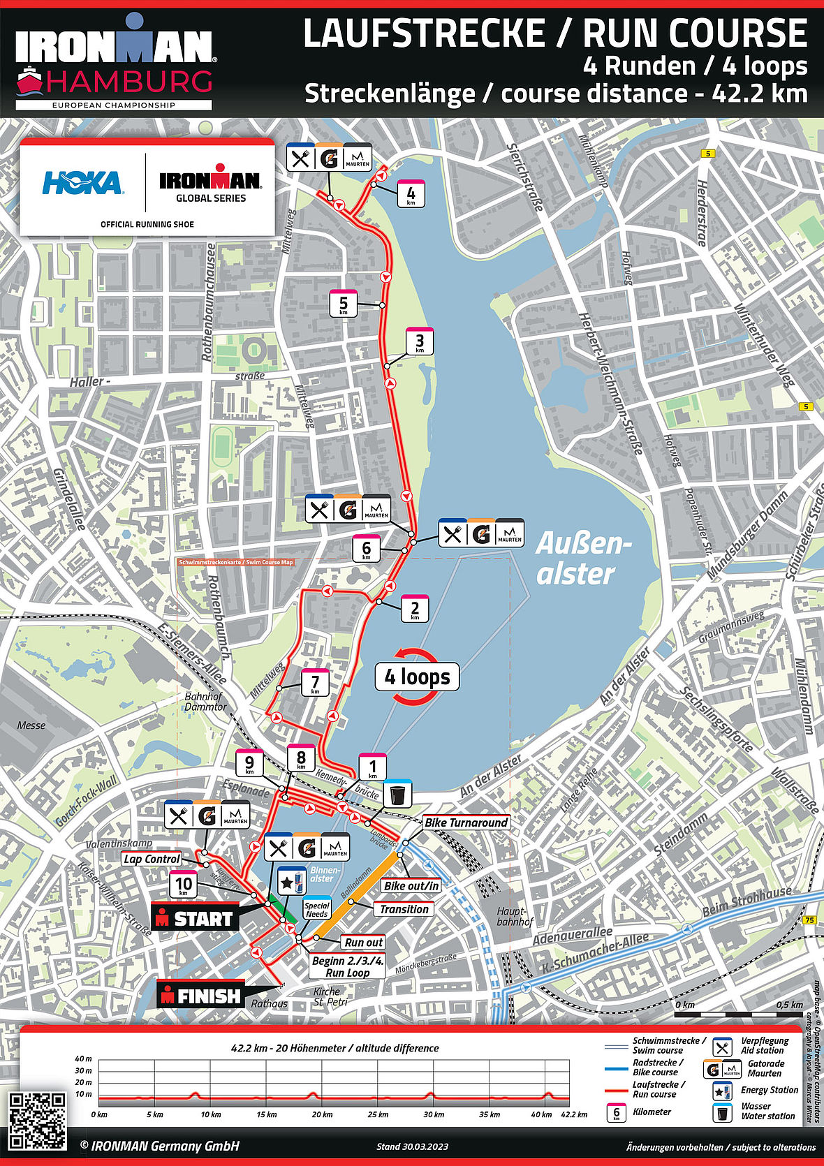 Der Laufkurs des Ironman Hamburg 2023