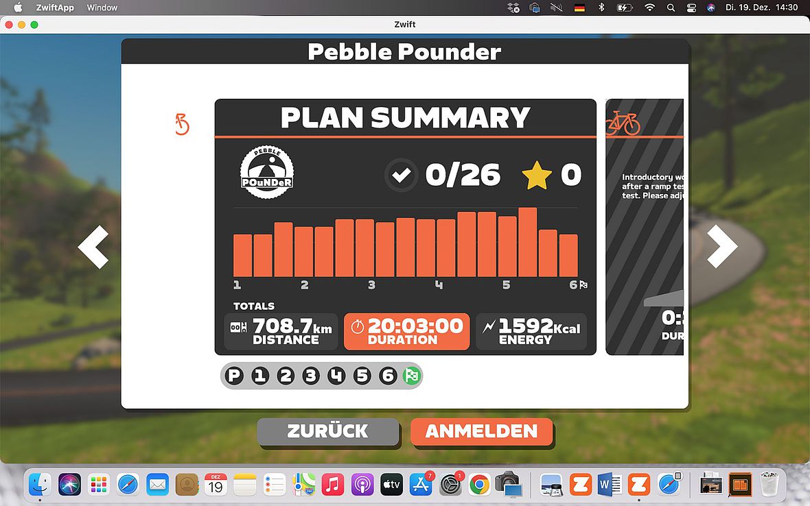Zwift Plan-Übersicht: Der Trainingsumfang des "Pebble Pounder"